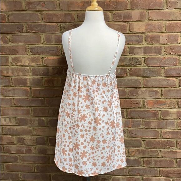 Boho Floral Fringe Tank Dress Taupe/white Size Small NWT - Picture 2 of 6